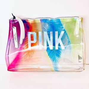 NWT Victoria’s Secret PINK Prism Palm Pouch Makeup Bag Clear Iridescent Rainbow
